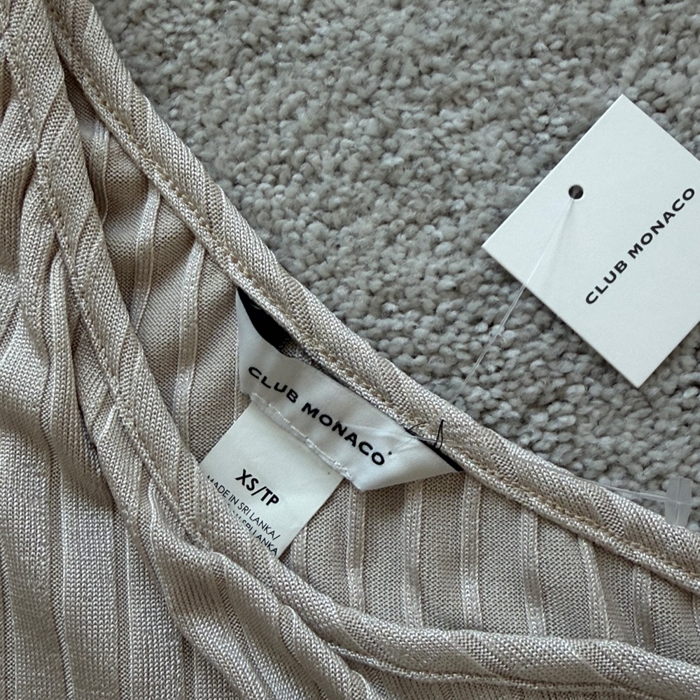 Club Monaco One-Shoulder Ribbed  top in Beige - Picture 2 of 4